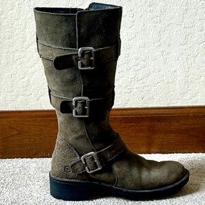 BORN Womens Ivy Suede Leather Moto Boots in Olive Green/Gray, Size 6.5